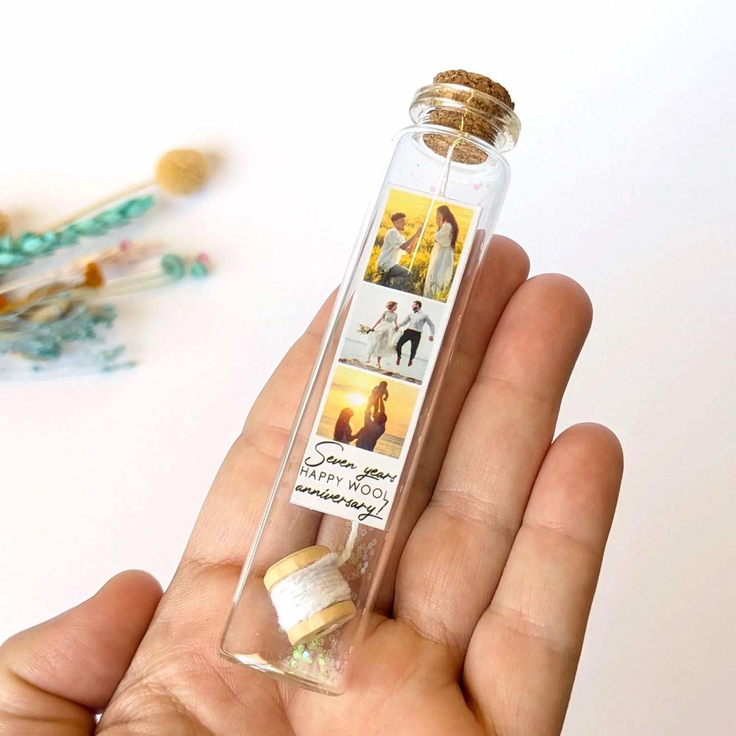 7th Anniversary Wool Reel Message Bottle