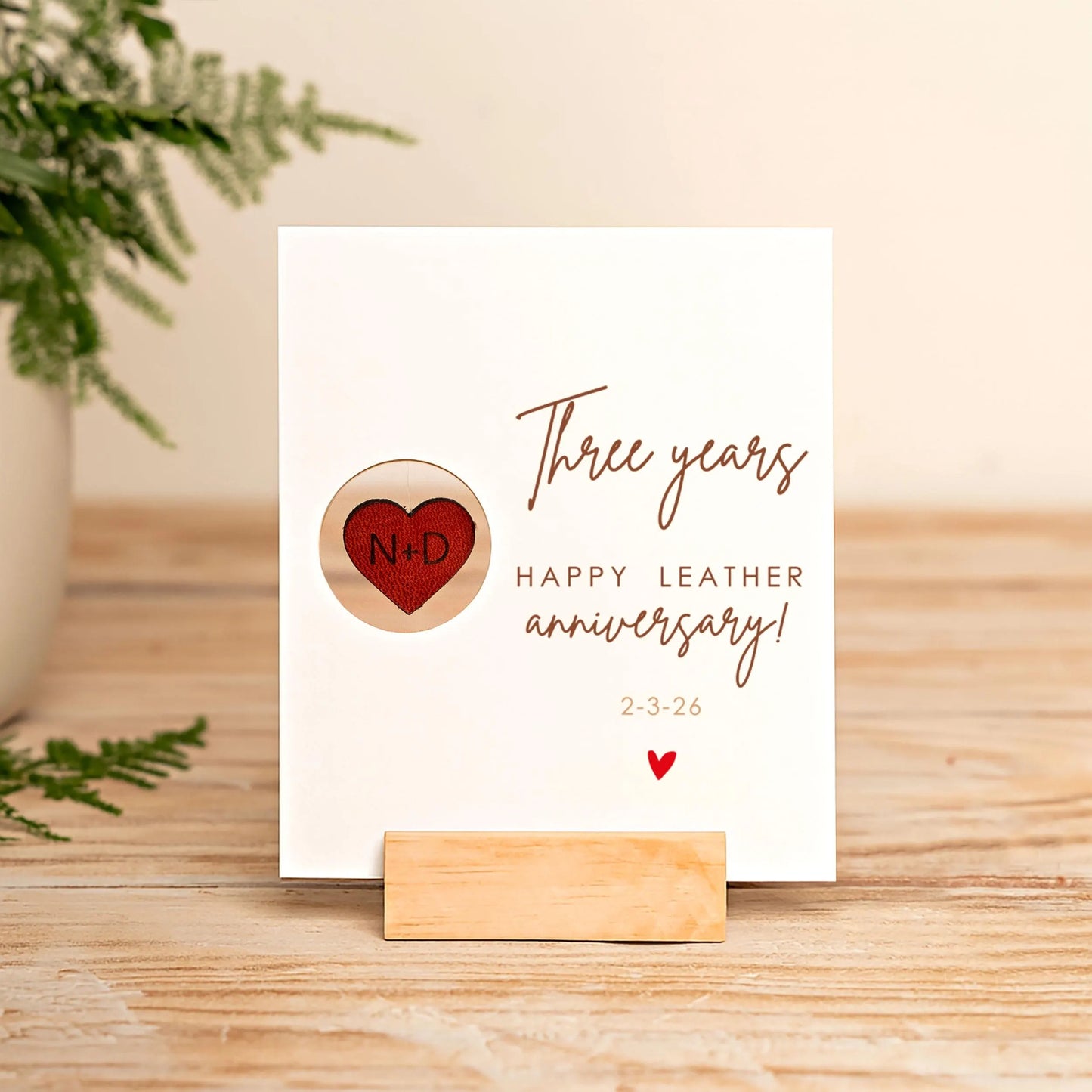 3rd Anniversary Leather Heart Card