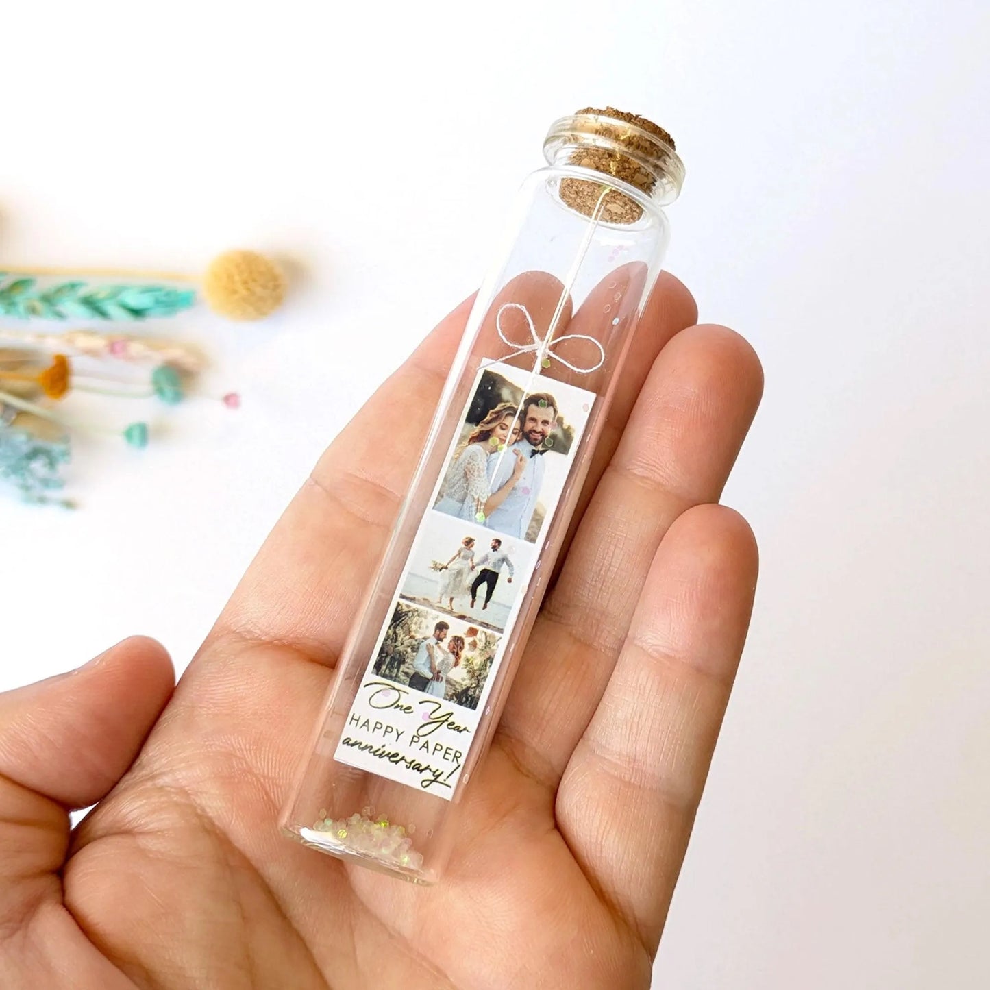 1st Anniversary Photo Tag Message Bottle