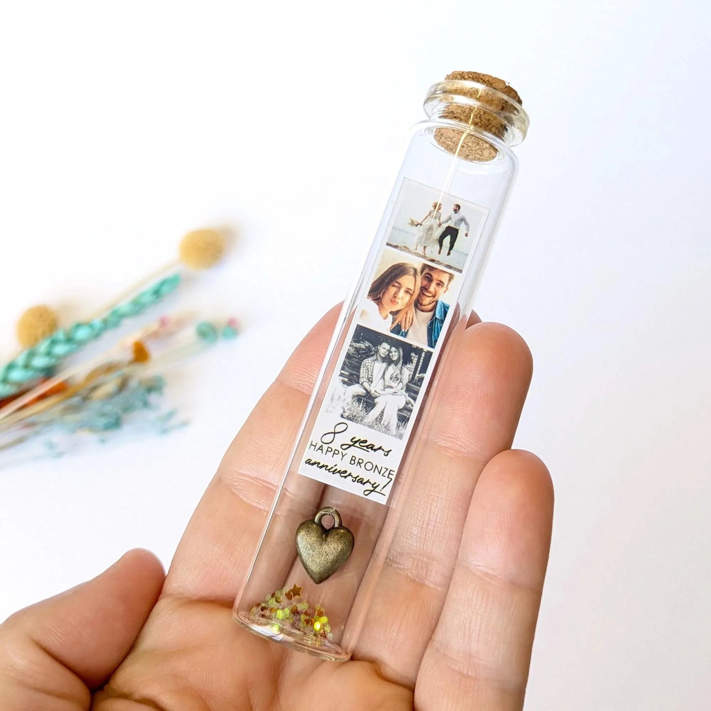 8th Anniversary Bronze Heart Message Bottle
