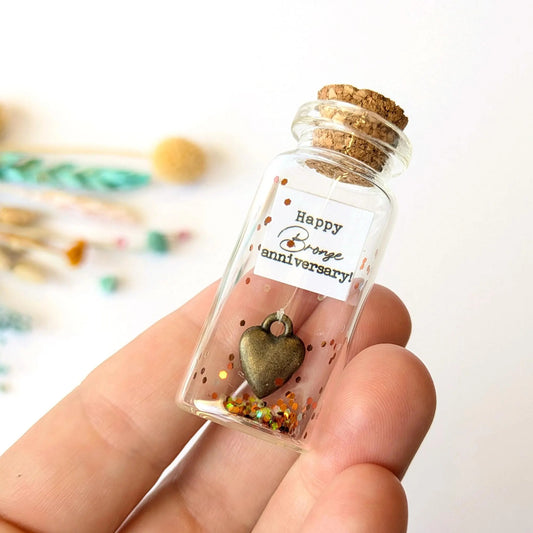 8th Anniversary Bronze Heart Message Bottle