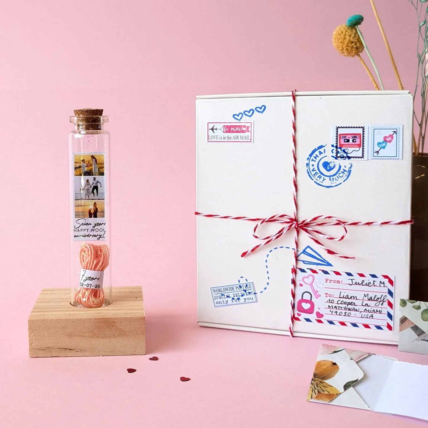7th Anniversary Wool Skein Message Bottle