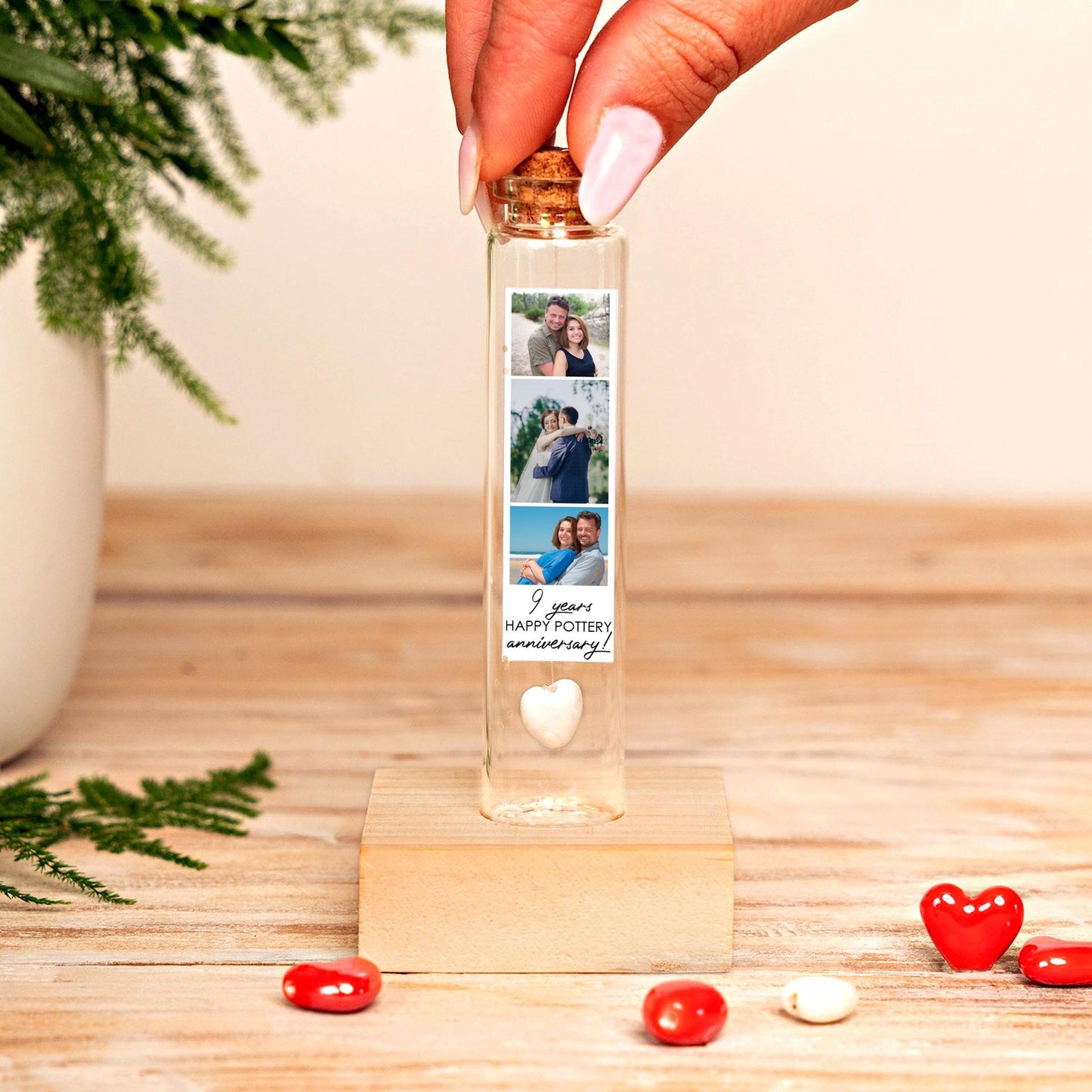 9th Anniversary White Ceramic Heart Message Bottle