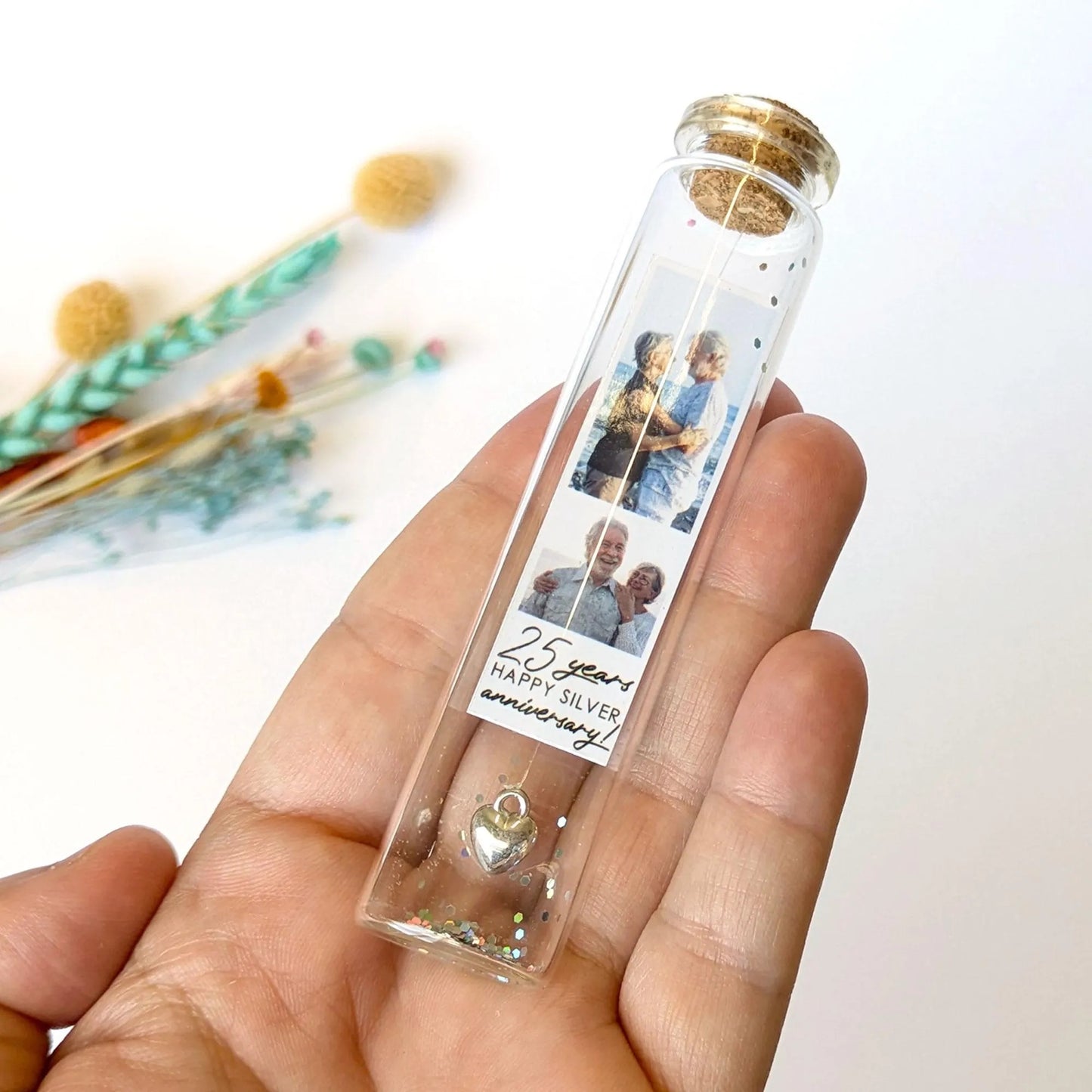 25th Anniversary Silver Heart Message Bottle