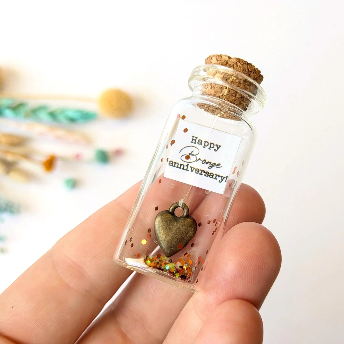 19th Anniversary Bronze Heart Message Bottle