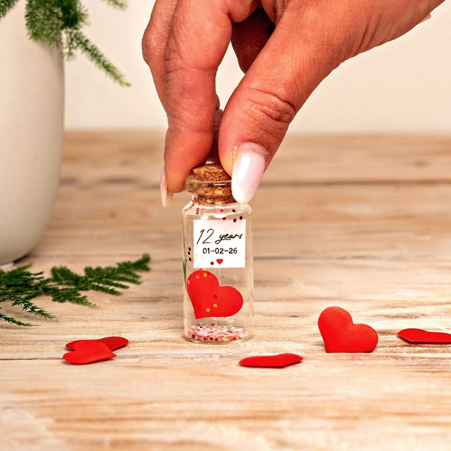 12th Anniversary Silk Heart Message Bottle