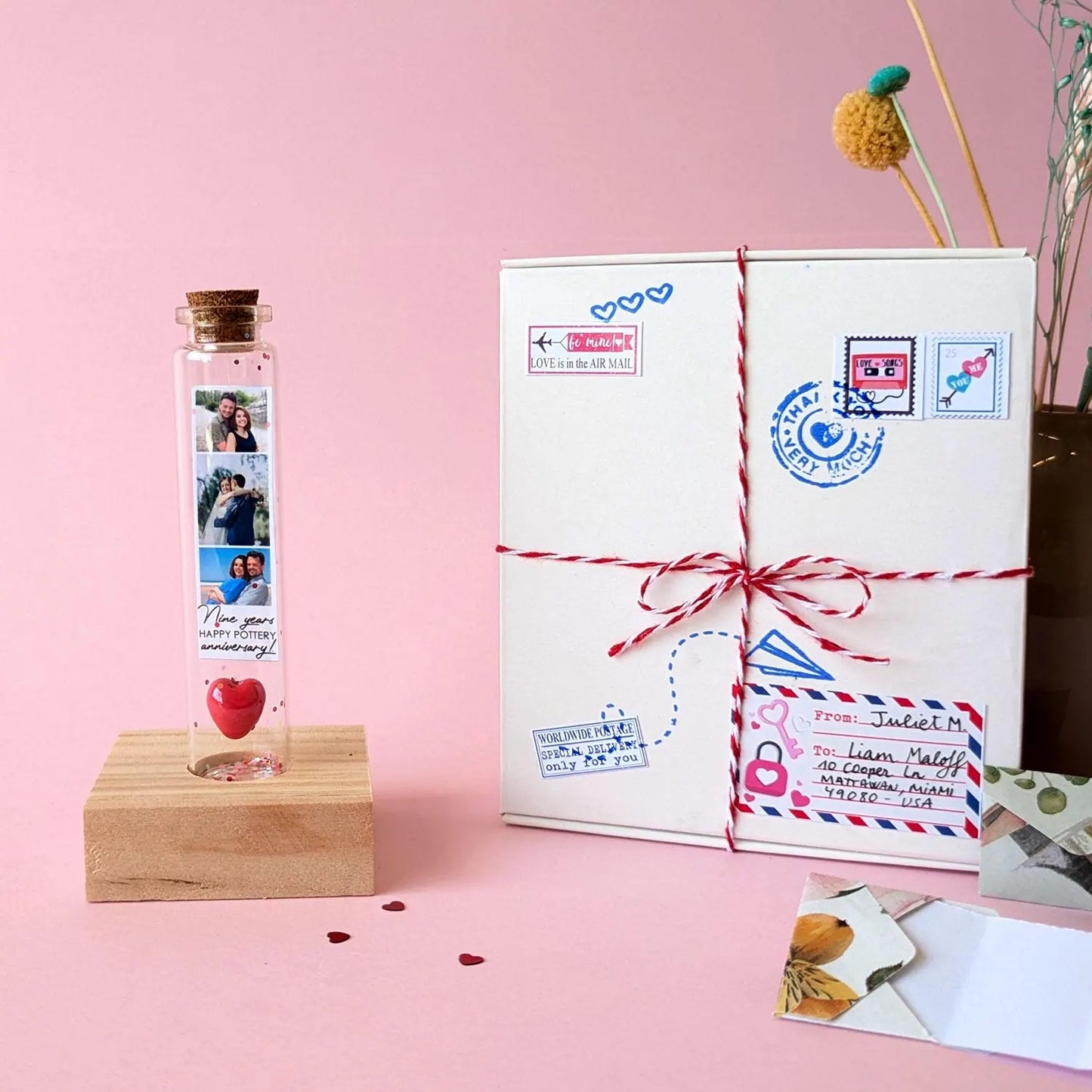 9th Anniversary Red Ceramic Heart Message Bottle