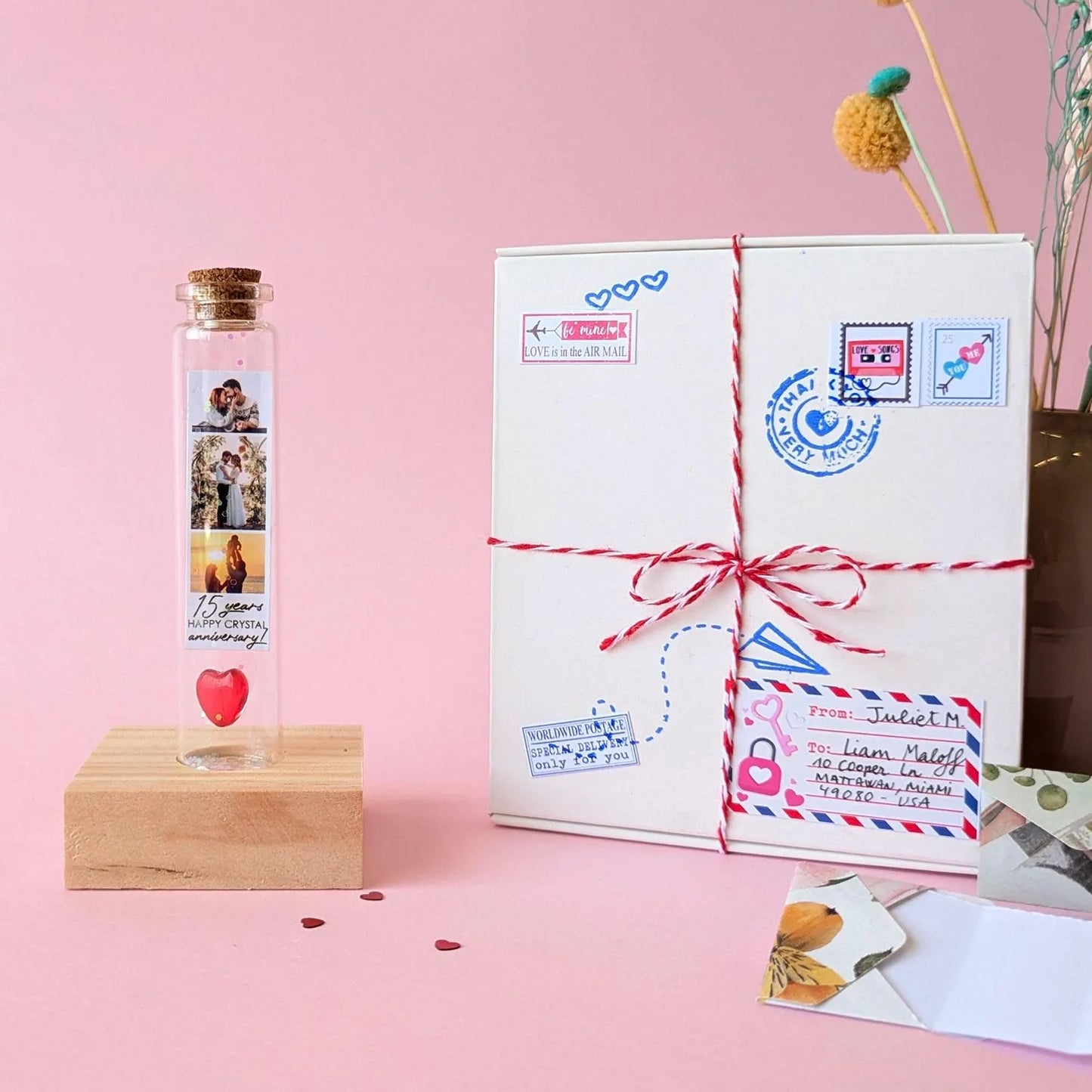 15th Anniversary Clear Crystal Heart Message Bottle