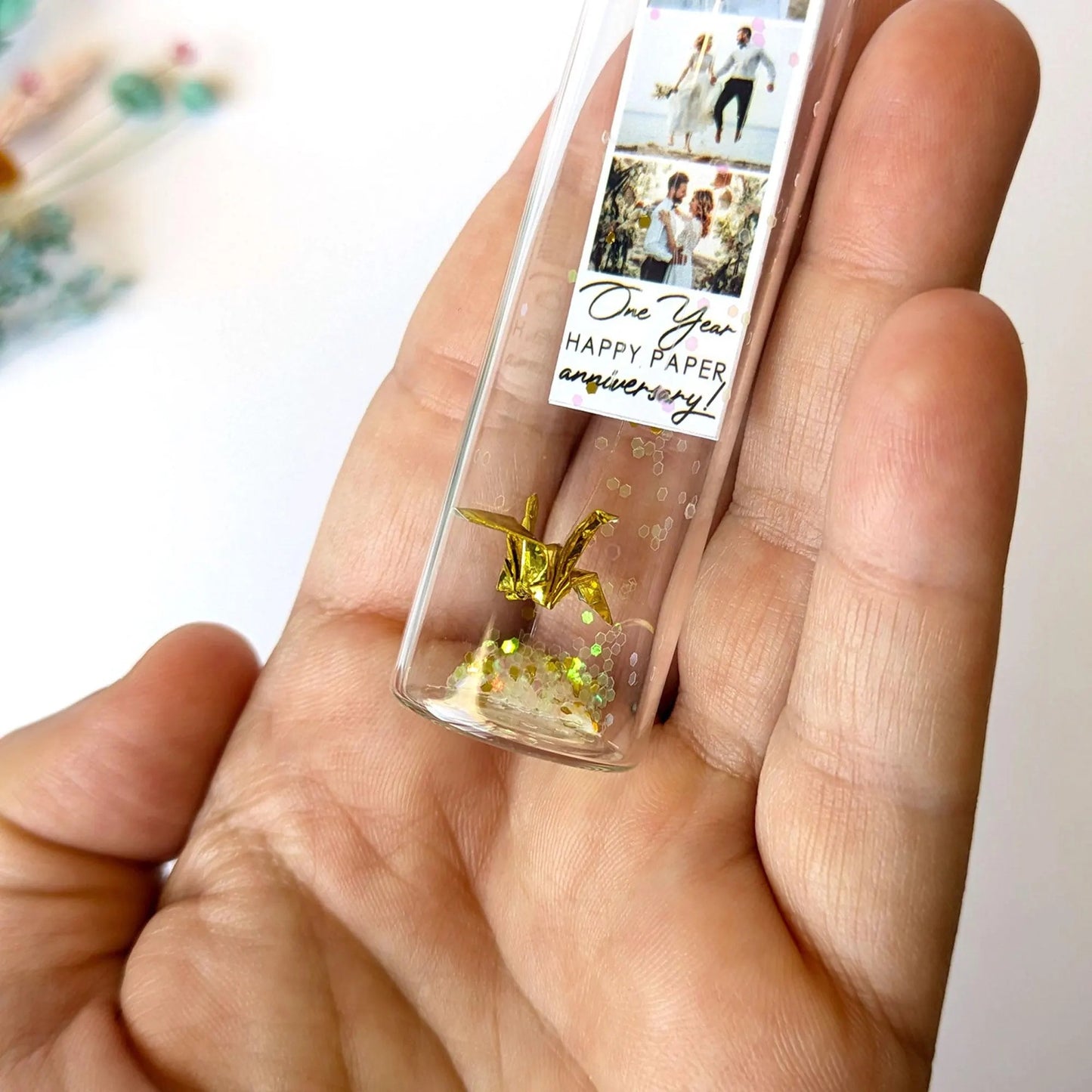 1st Anniversary Paper Crane Message Bottle