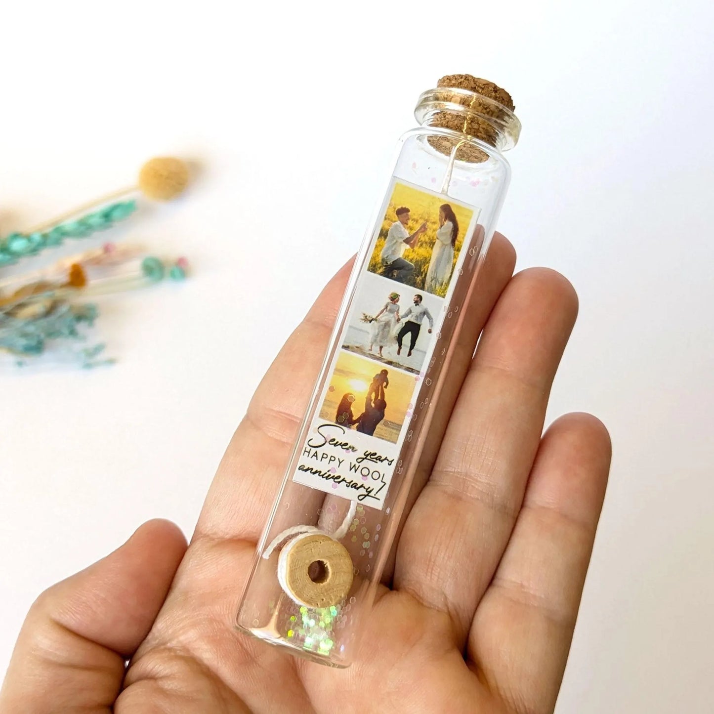 7th Anniversary Wool Reel Message Bottle