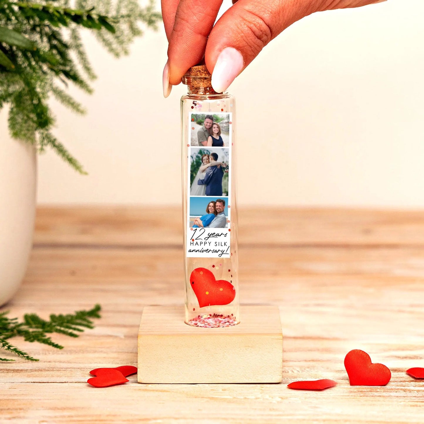 12th Anniversary Silk Heart Message Bottle