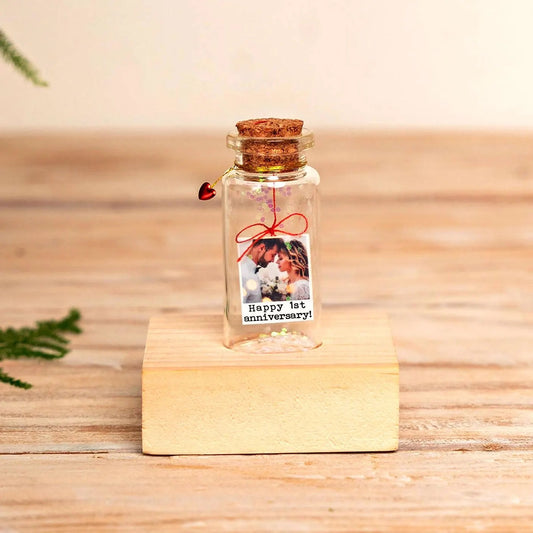 1st Anniversary Photo Tag Message Bottle