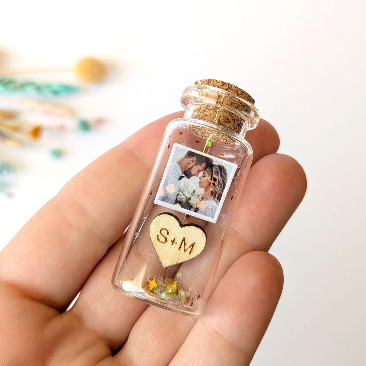 5th Anniversary Wood Heart Message Bottle