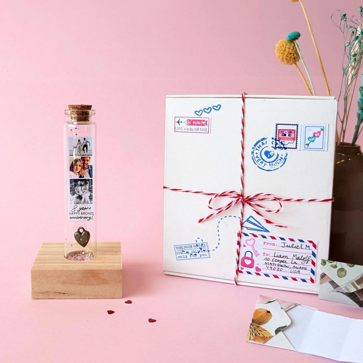 8th Anniversary Bronze Heart Message Bottle