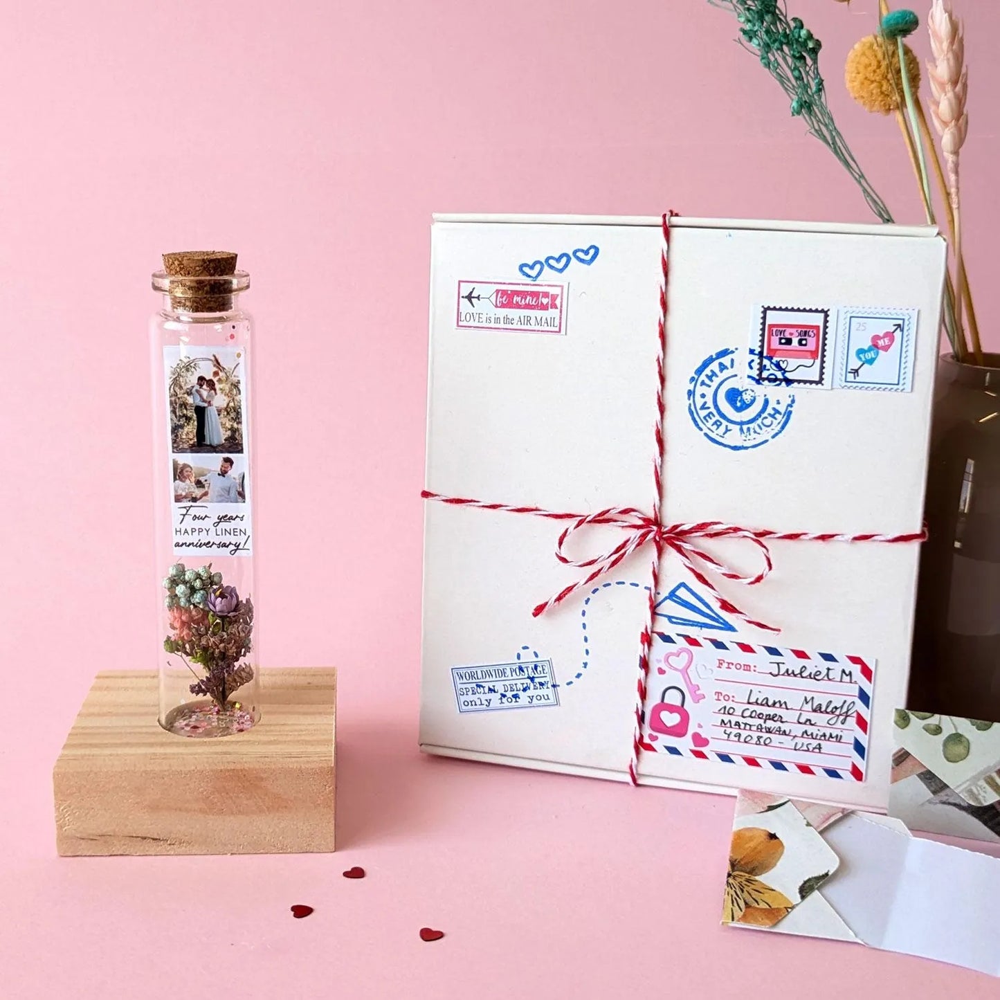 4th Anniversary Flower Bouquet Message Bottle
