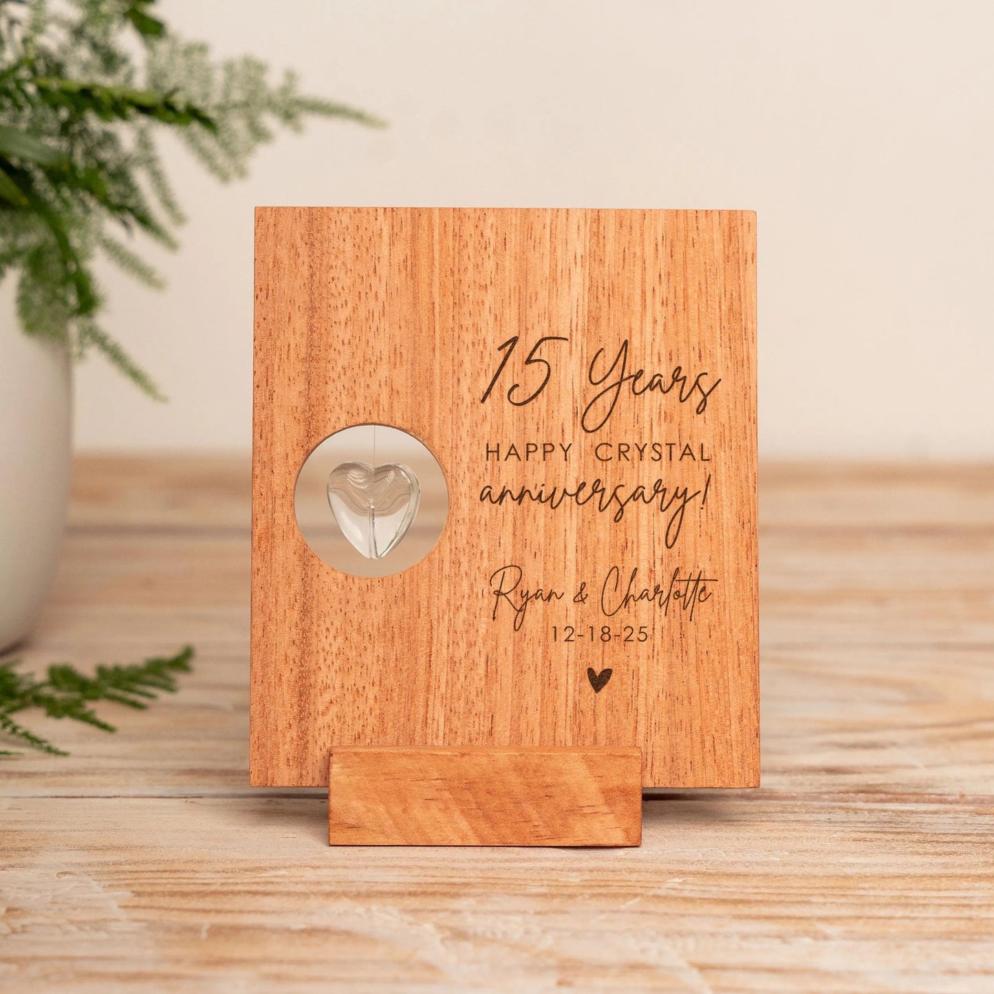 15th Anniversary Clear Crystal Heart Card