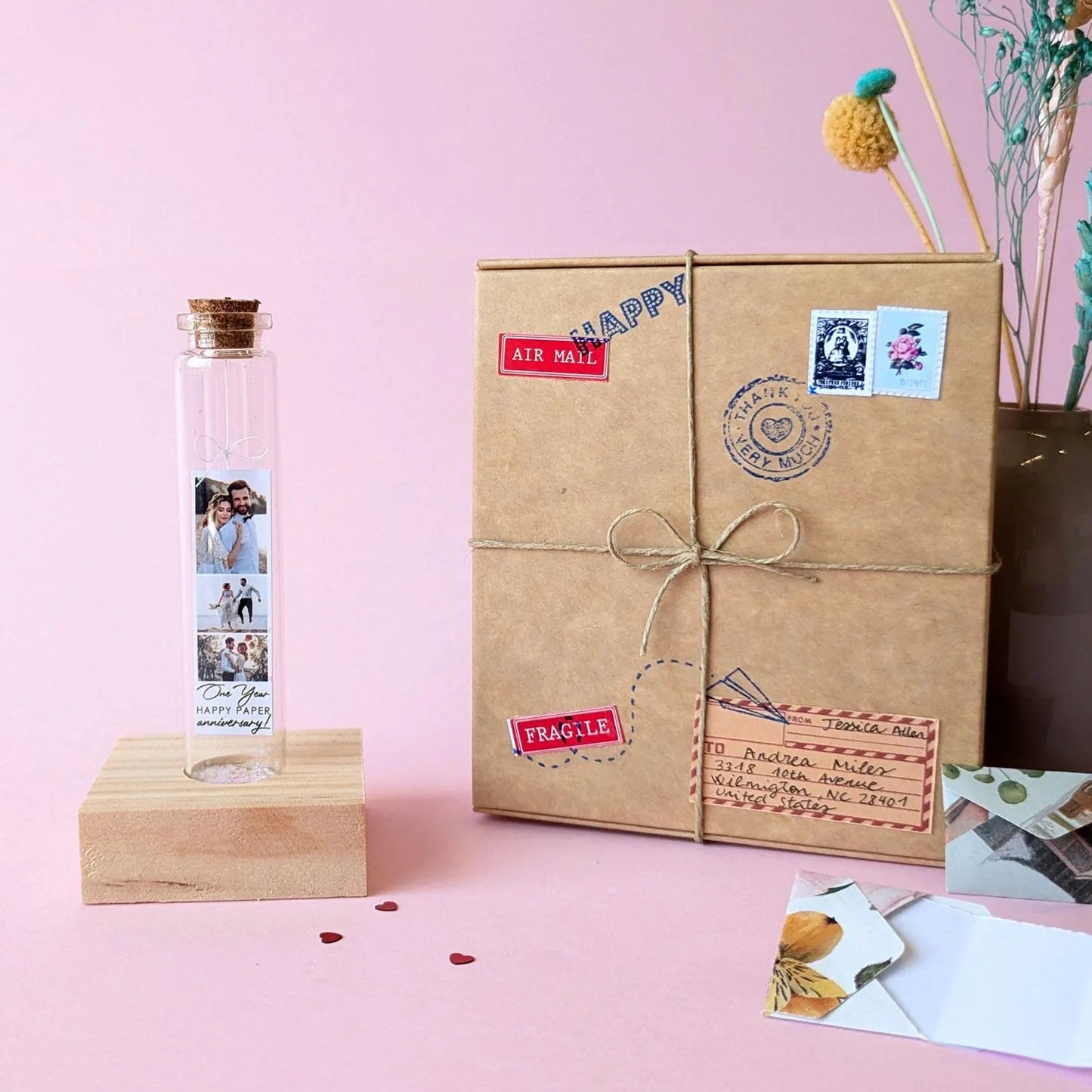 1st Anniversary Photo Tag Message Bottle
