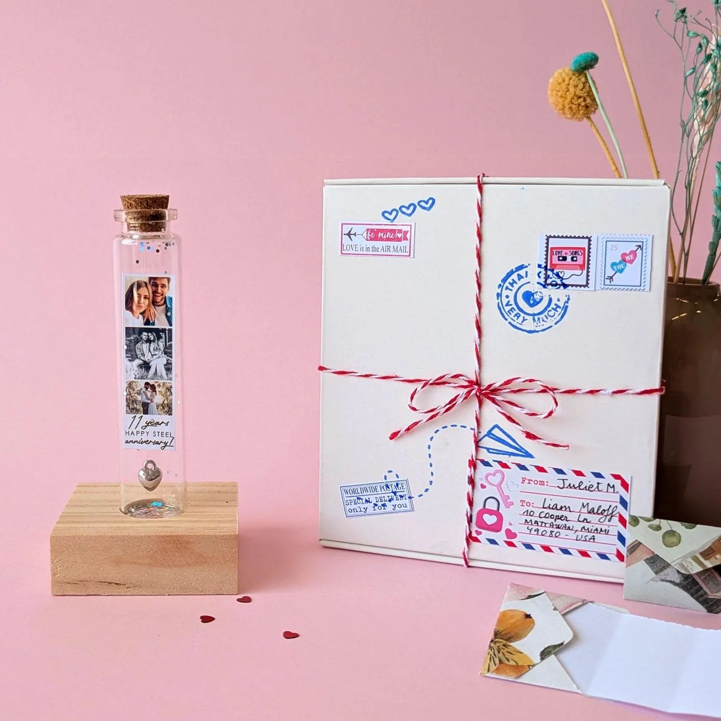 11th Anniversary Steel Heart Message Bottle