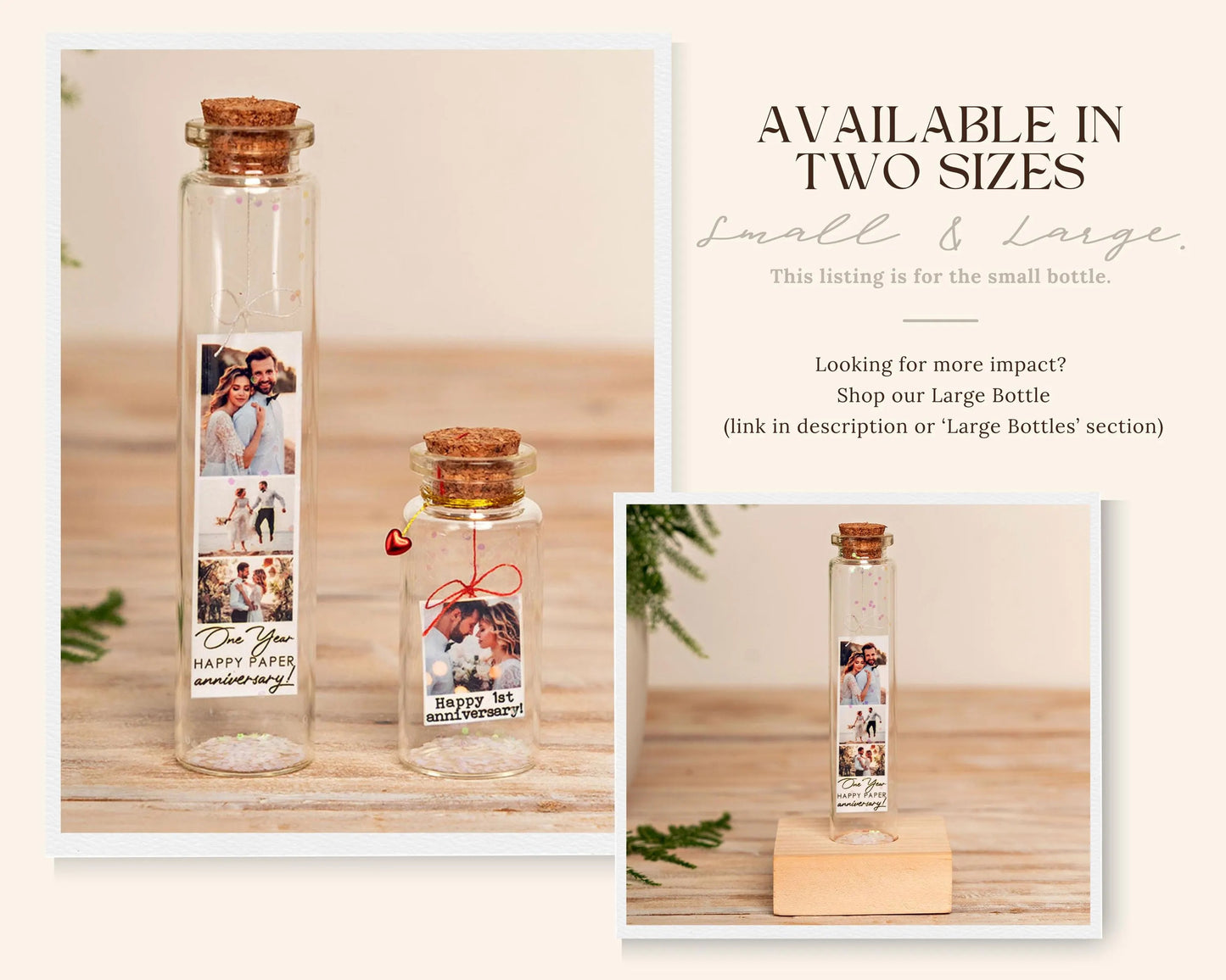 1st Anniversary Photo Tag Message Bottle