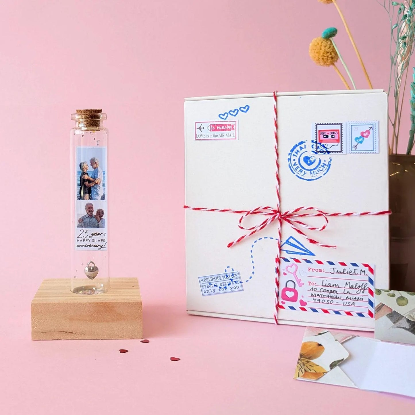 25th Anniversary Silver Heart Message Bottle