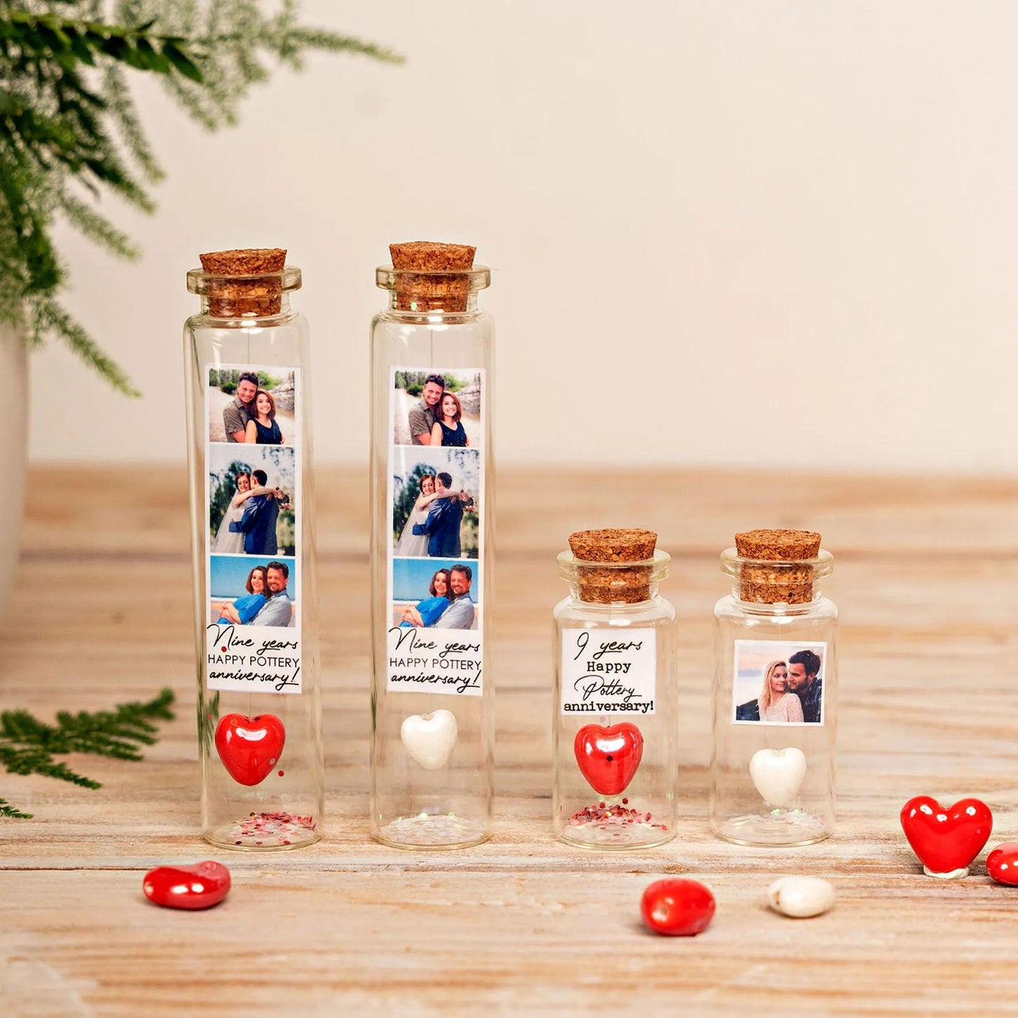 9th Anniversary White Ceramic Heart Message Bottle