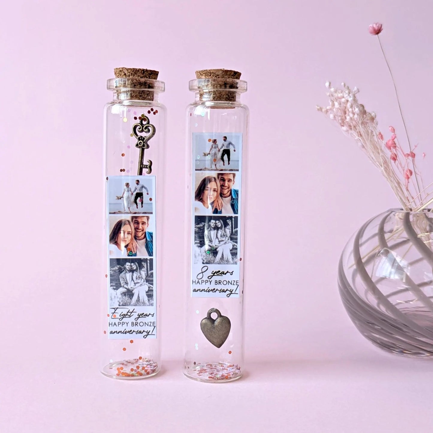 8th Anniversary Bronze Heart Message Bottle