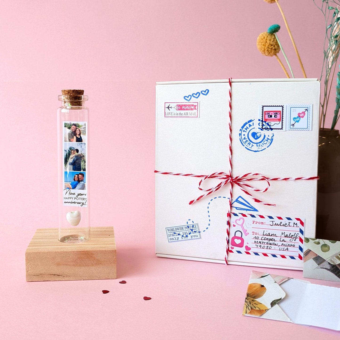 9th Anniversary White Ceramic Heart Message Bottle