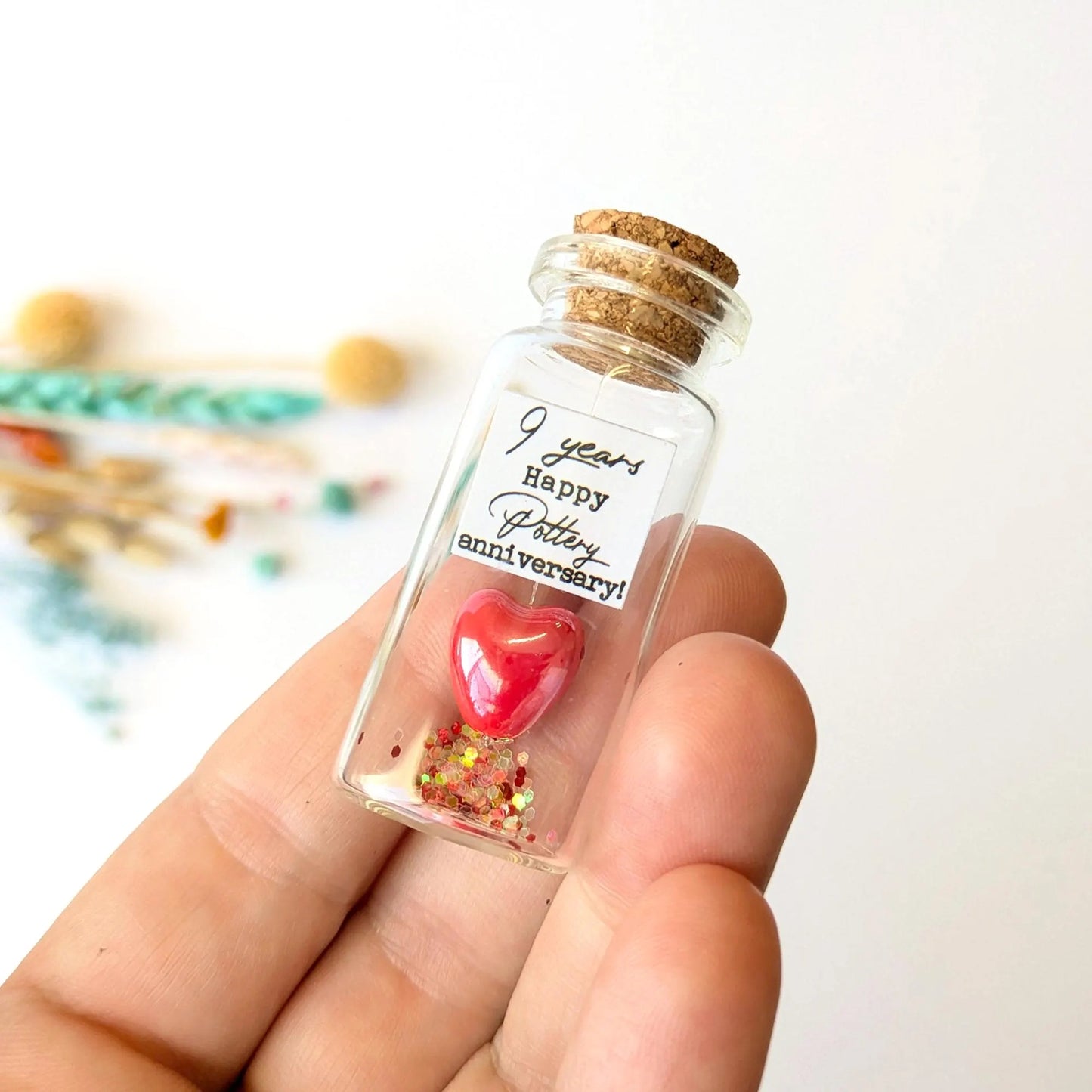 9th Anniversary Red Ceramic Heart Message Bottle