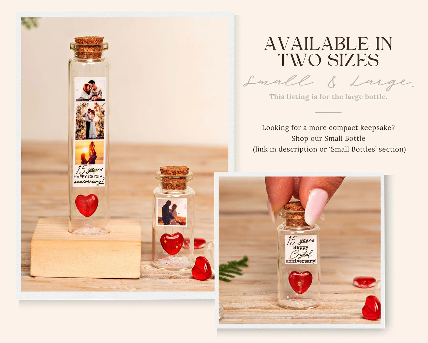 15th Anniversary Red Crystal Heart Message Bottle
