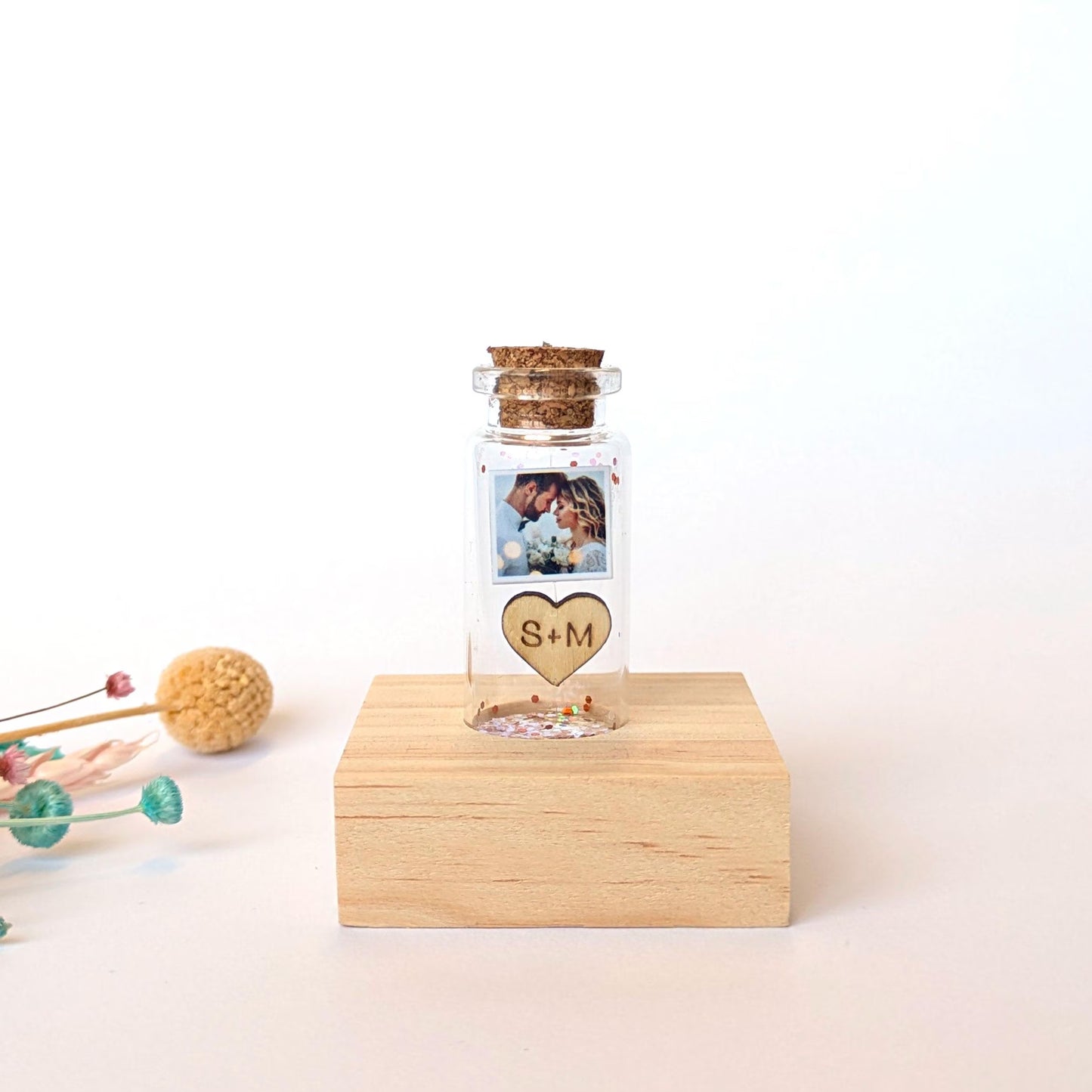 5th Anniversary Wood Heart Message Bottle