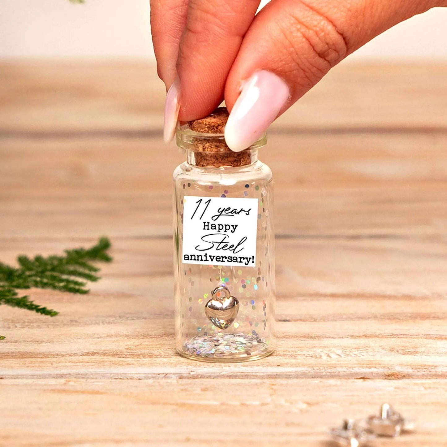 11th Anniversary Steel Heart Message Bottle