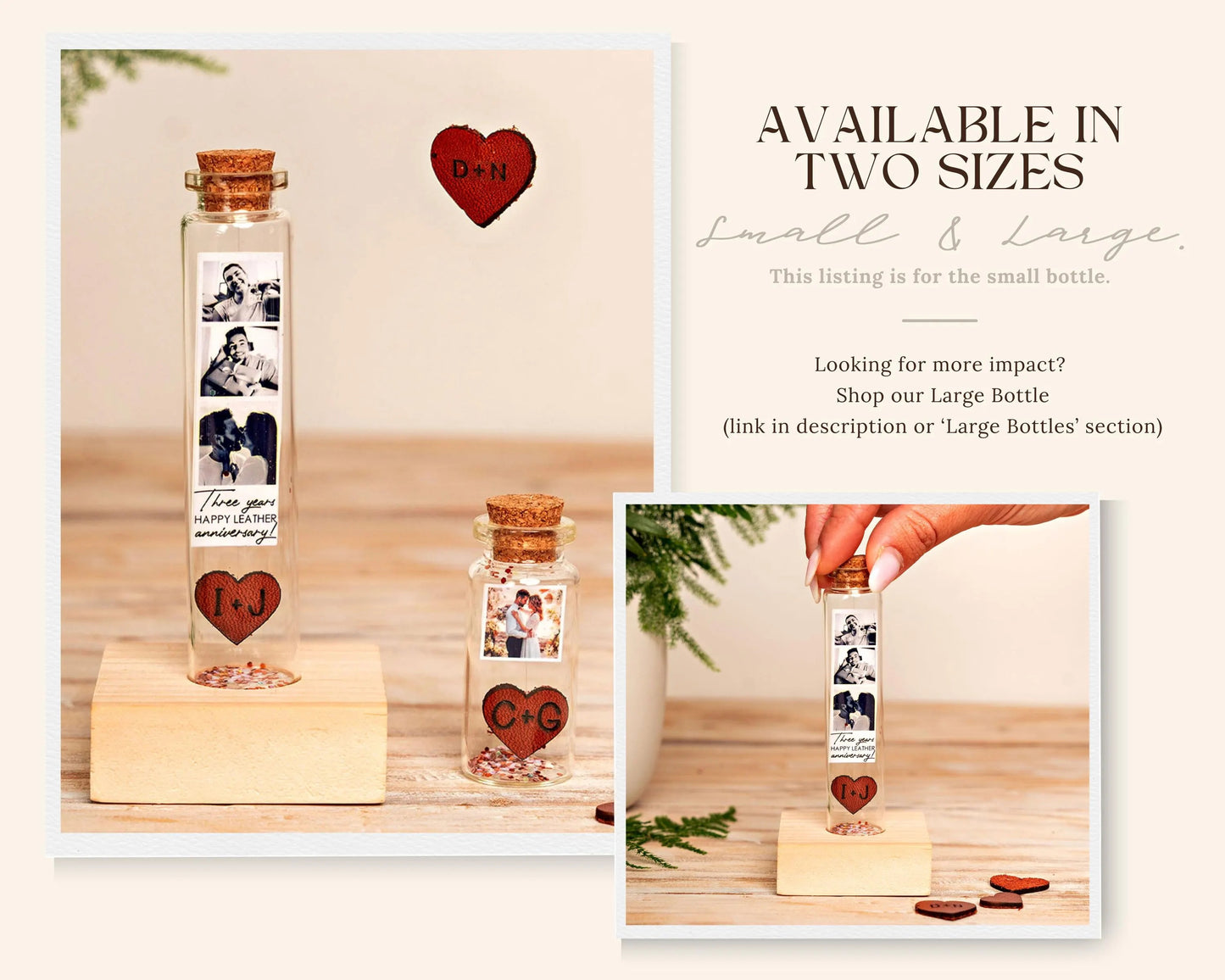 3rd Anniversary Leather Heart Message Bottle