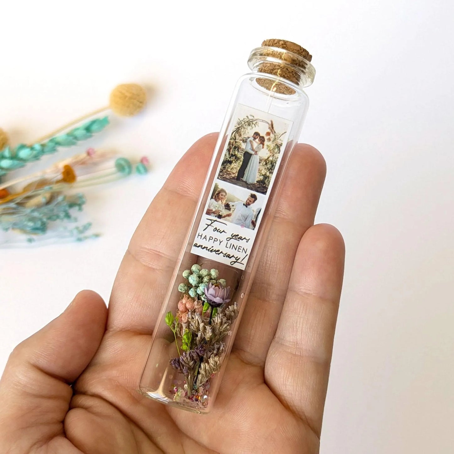 4th Anniversary Flower Bouquet Message Bottle
