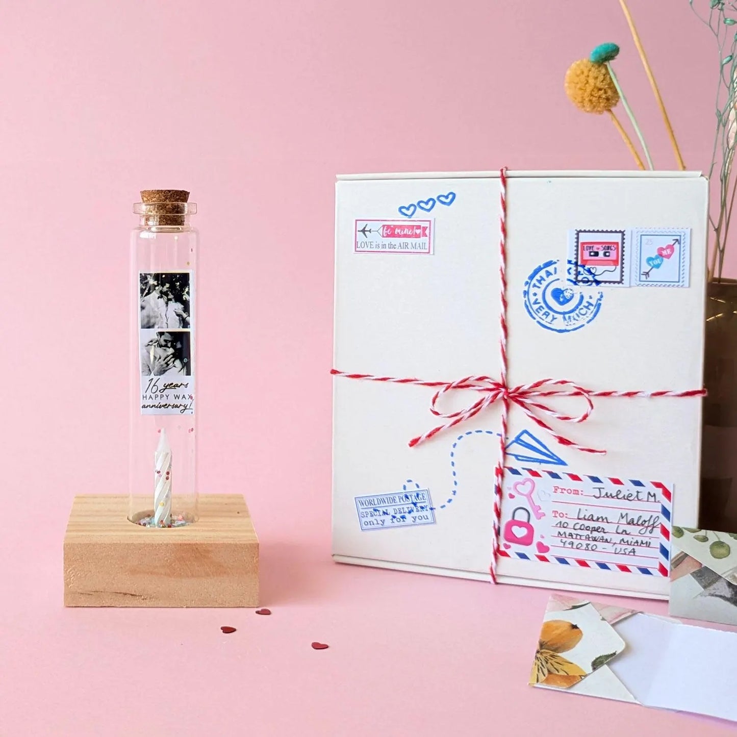 16th Anniversary Candle Message Bottle