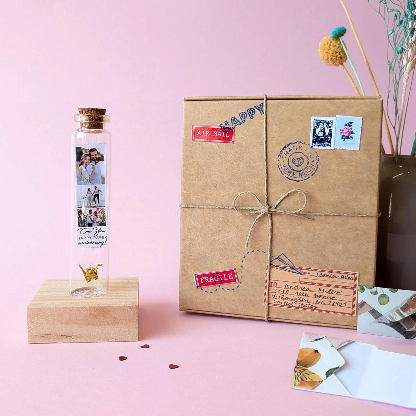 1st Anniversary Paper Crane Message Bottle