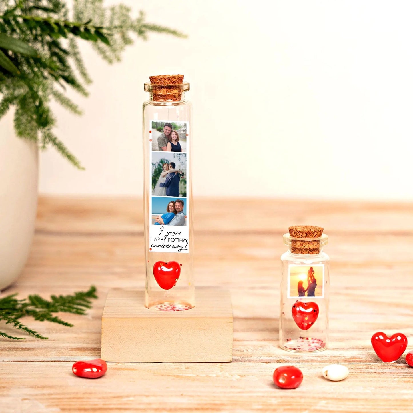 9th Anniversary Red Ceramic Heart Message Bottle