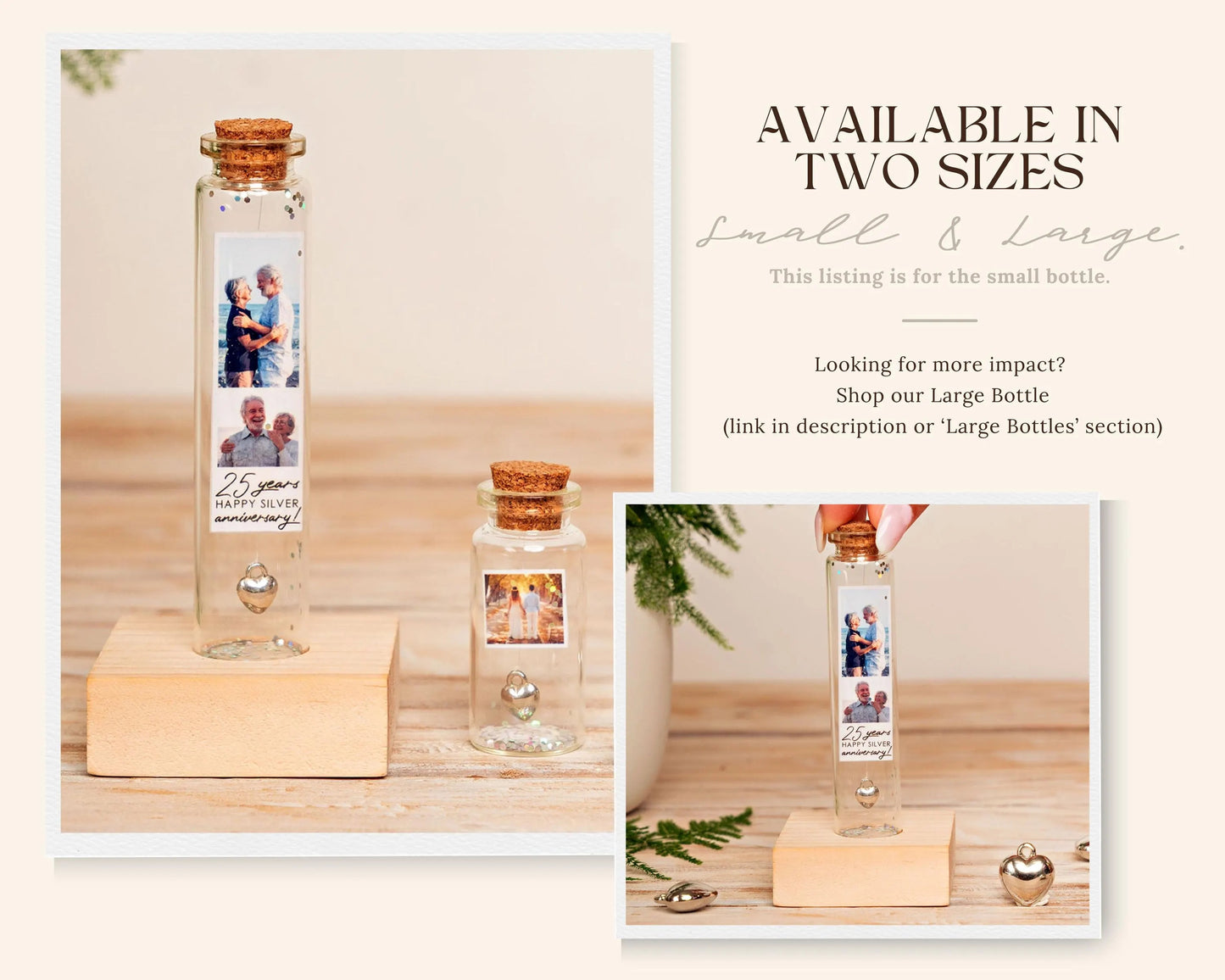 25th Anniversary Silver Heart Message Bottle