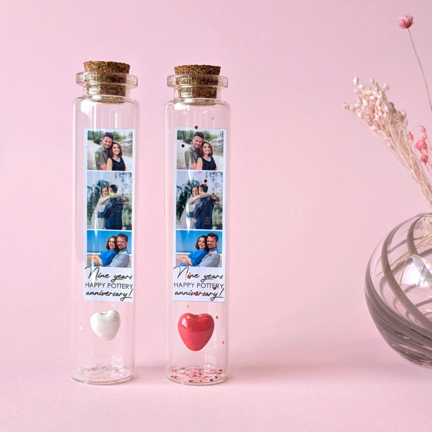 9th Anniversary White Ceramic Heart Message Bottle