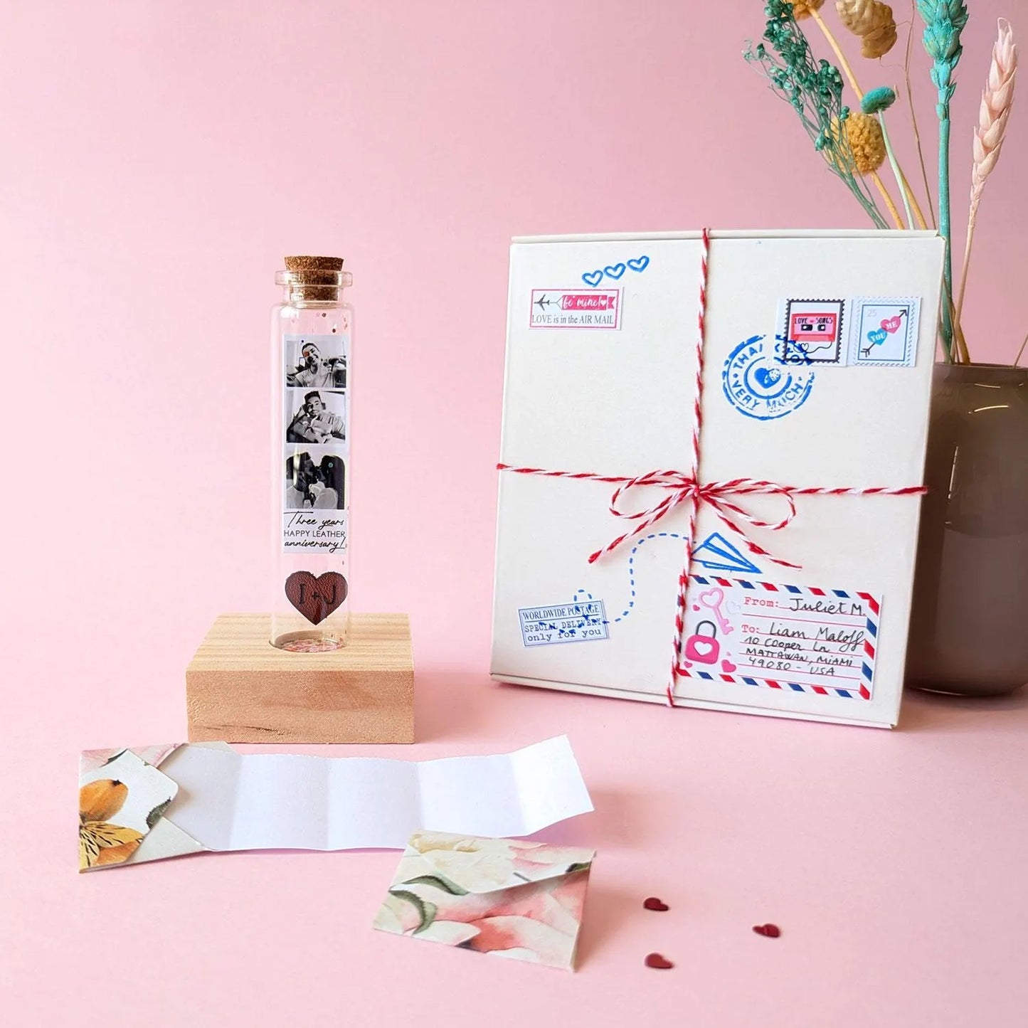 3rd Anniversary Leather Heart Message Bottle