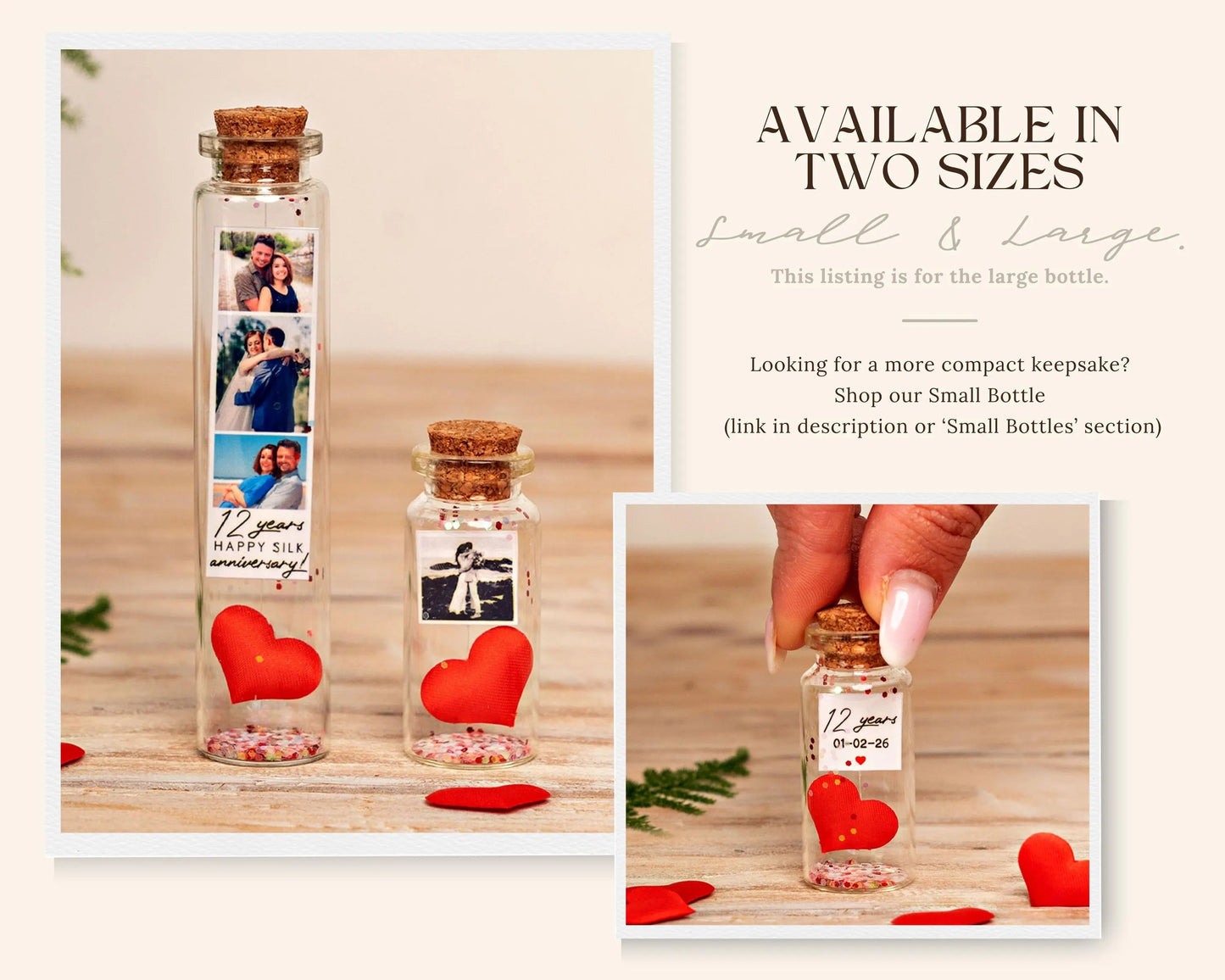 12th Anniversary Silk Heart Message Bottle