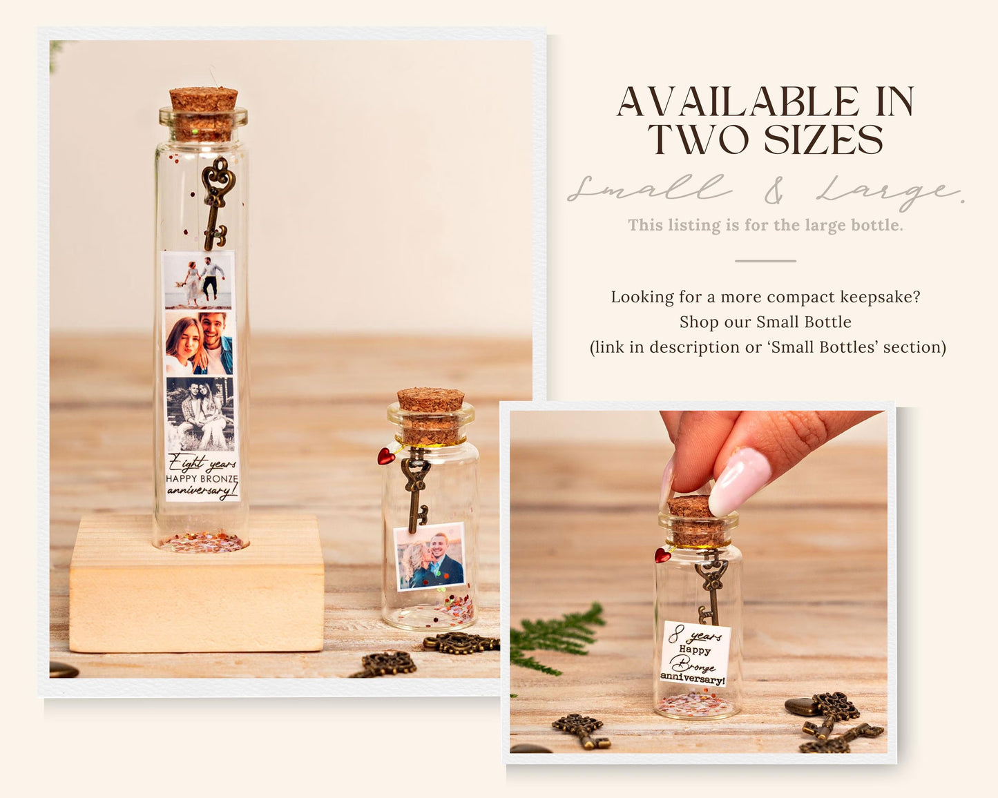 8th Anniversary Bronze Key Message Bottle