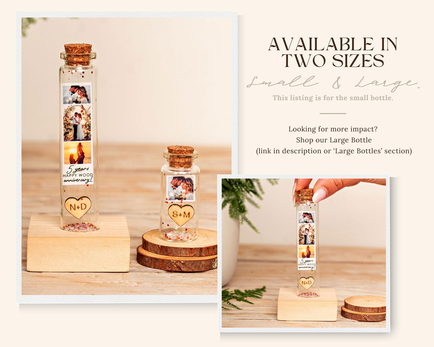 5th Anniversary Wood Heart Message Bottle