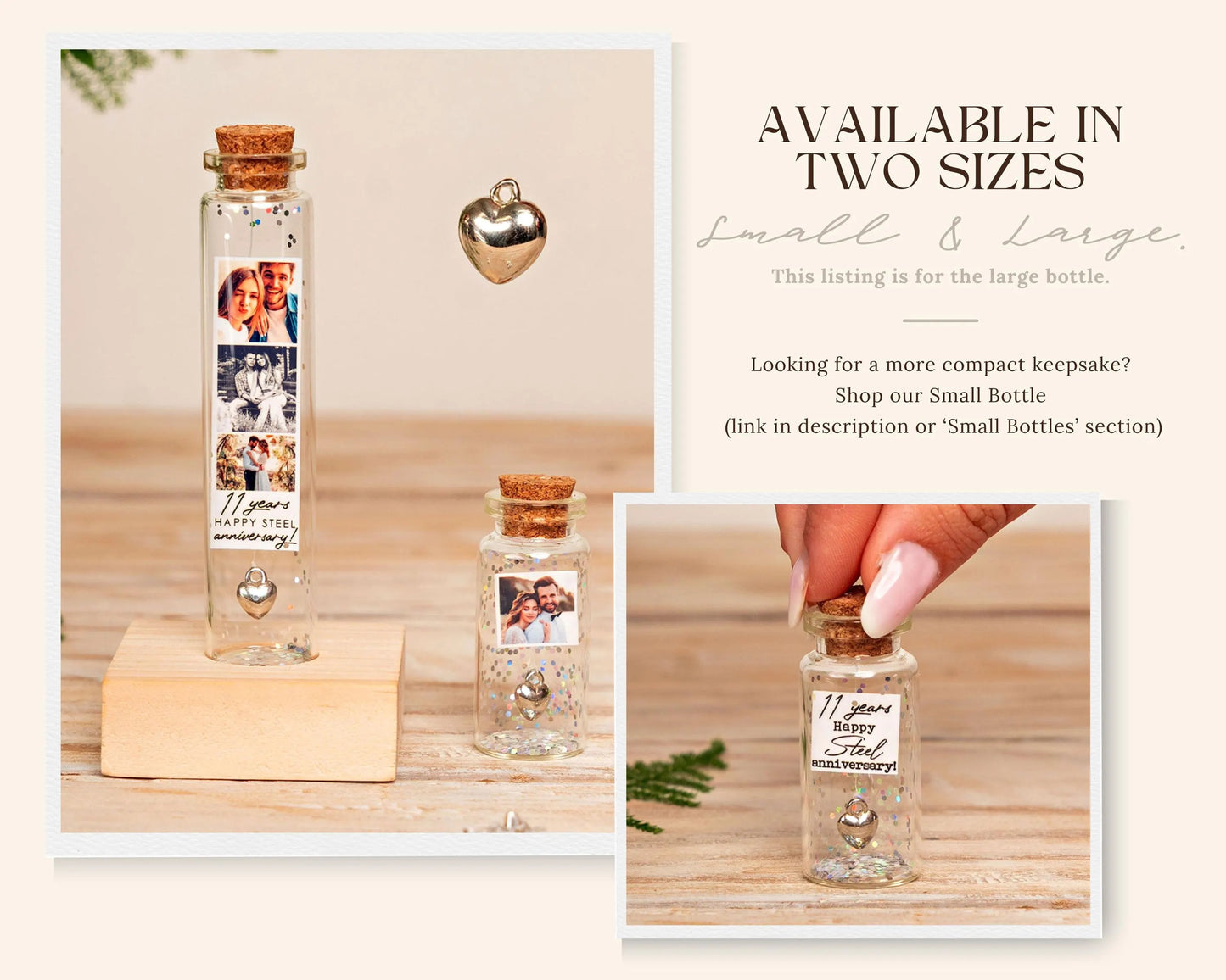 11th Anniversary Steel Heart Message Bottle