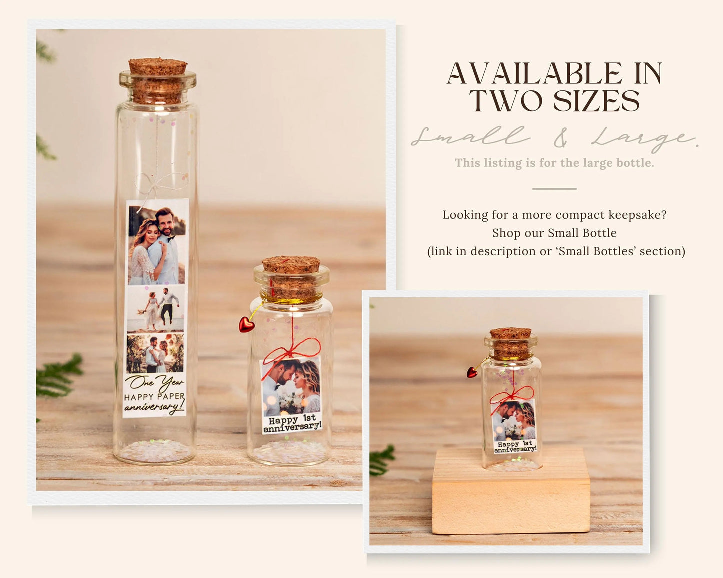 1st Anniversary Photo Tag Message Bottle