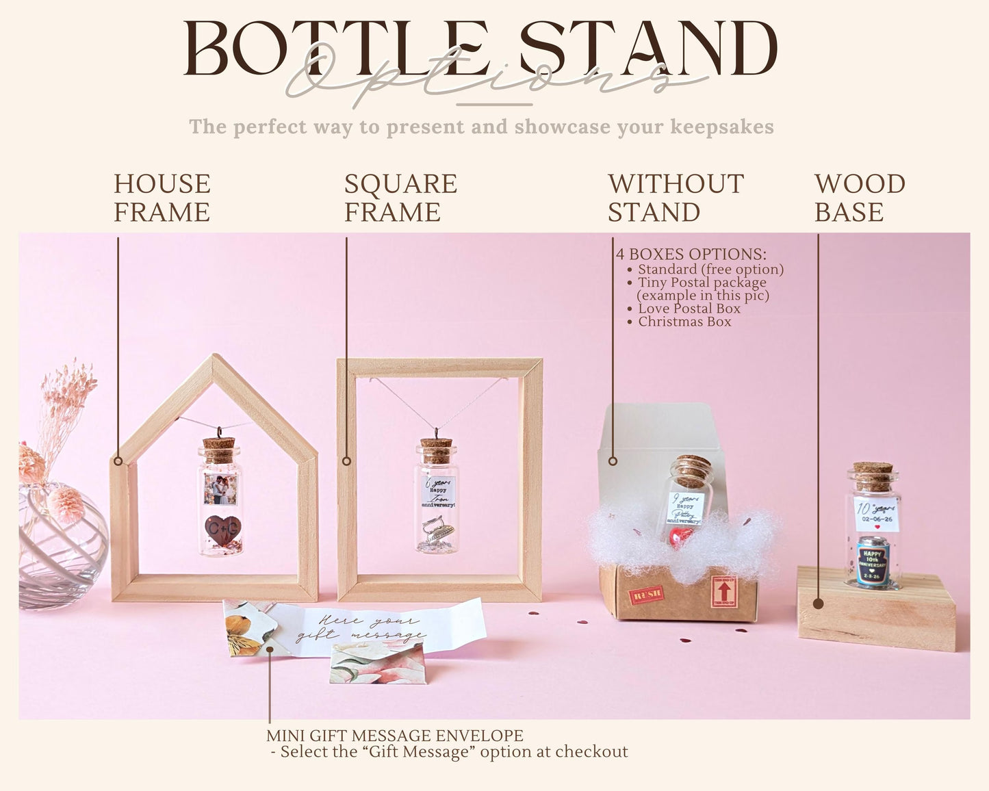 5th Anniversary Wood Heart Message Bottle