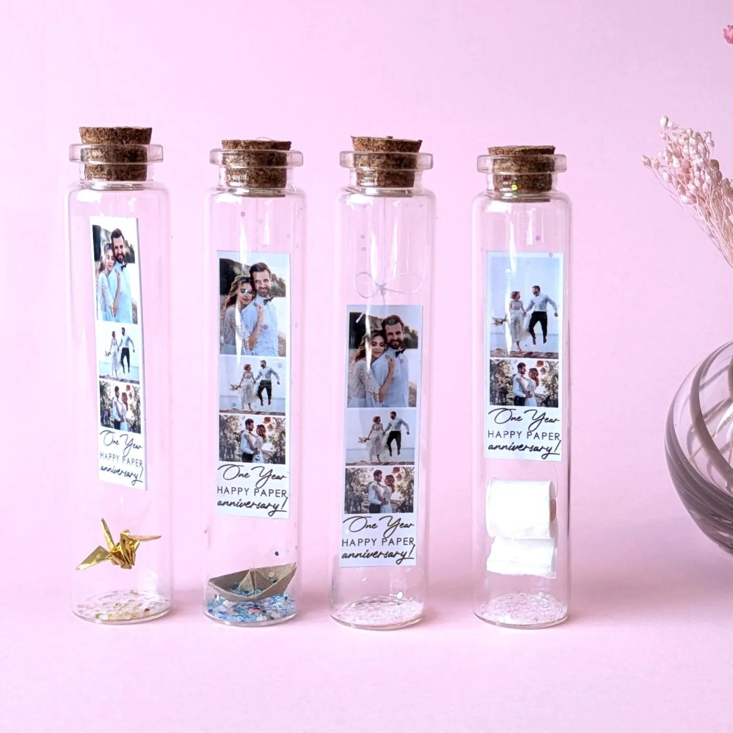 1st Anniversary Photo Tag Message Bottle