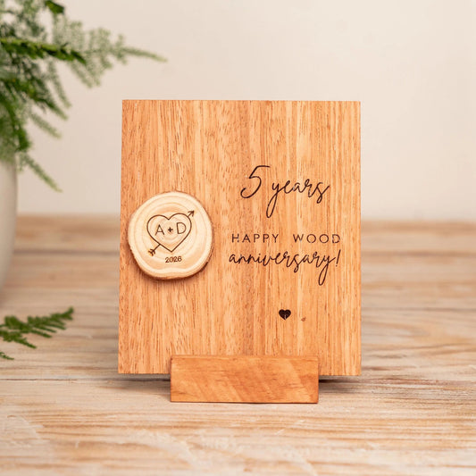5th Anniversary Wood Slice Keepsake Card