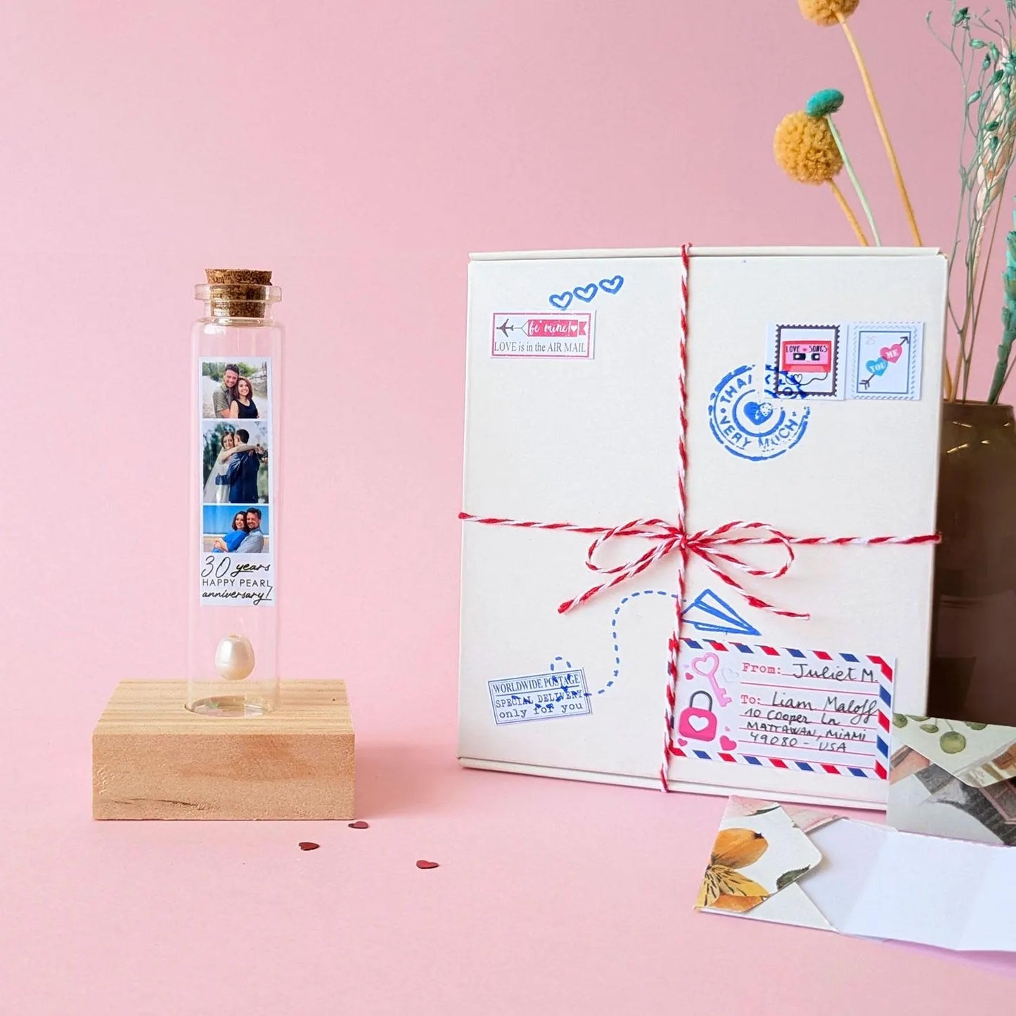 30th Anniversary Pearl Heart Message Bottle