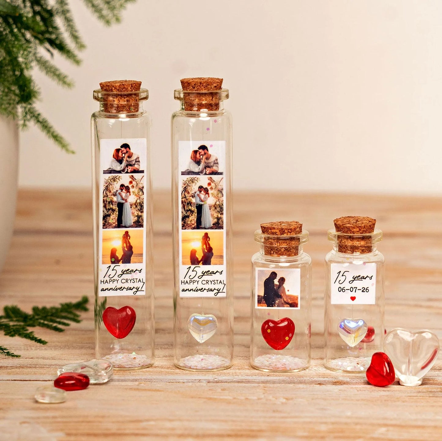 15th Anniversary Red Crystal Heart Message Bottle