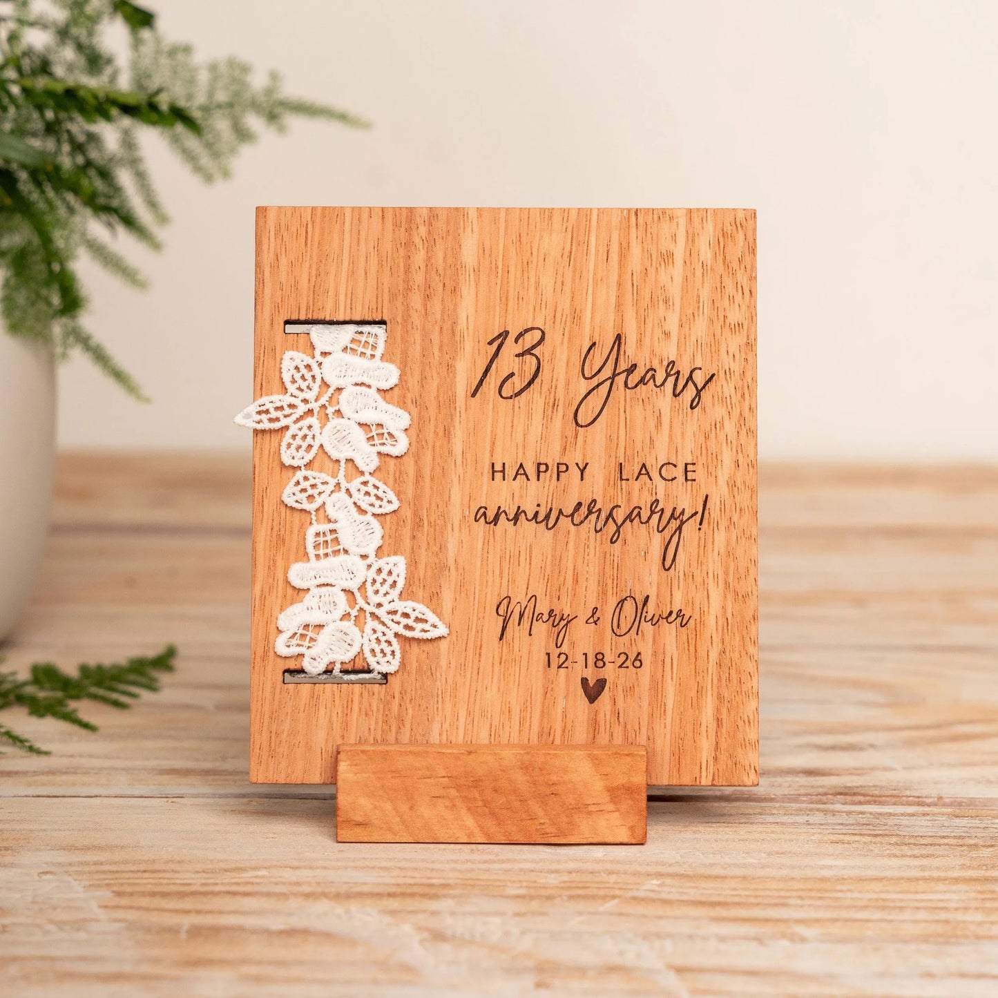 13th Anniversary Floral Lace Keepsake Card